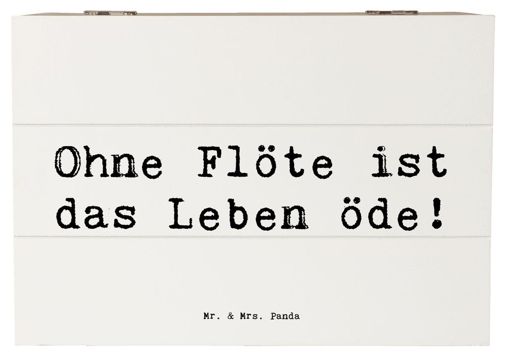 Mr. & Mrs. Panda Truhe Spruch Flöte Leben 22 x 15 cm - Weiß - Geschenk, schatztruhe, Box, Aufbewahrungsbox Holz, Musik, Musizieren, Schatzkiste, ...