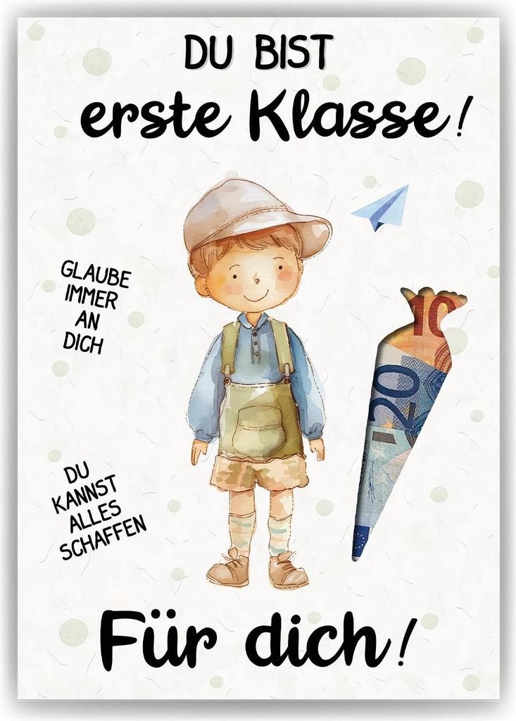 Geldgeschenk zur Einschulung Schultüte Junge Schulanfang Erstklässler Geschenk – DIN A4 (21x29.7cm)