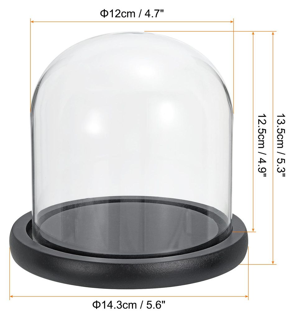 4.9"x4.7" Klar Kloche Glas Kuppel Glas Glocke Gef?? Vitrine Tischplatte Mittelstš¹ck mit Schwarz Holzsockel fš¹r Weihnachten Haus Nachbildung