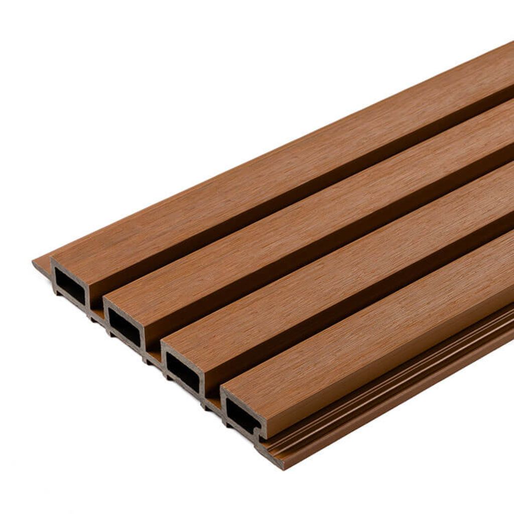 PREMIUM WPC Fassadenlamellen | Fassadeverkleidung Verbundwerkstoff | TEAK | Muster Holzprobe Musterstück | LIDERWOOD