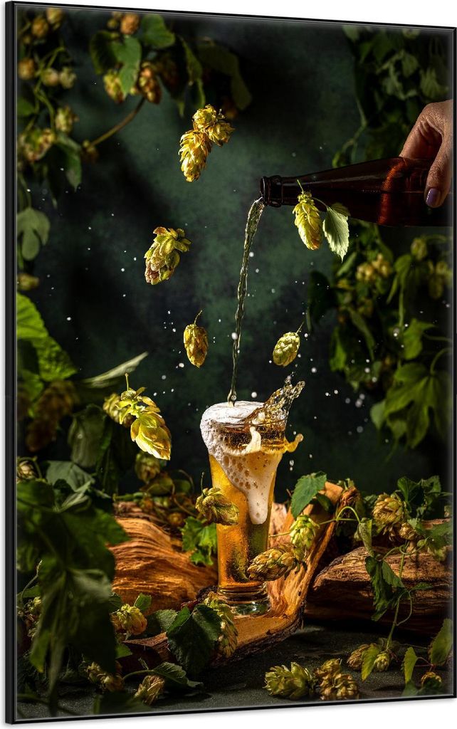 Wallario Wandbild Braukunst - Hopfenkaltschale, Größe: 61 x 91,50 cm, Poster mit schwarzem Aluminiumrahmen