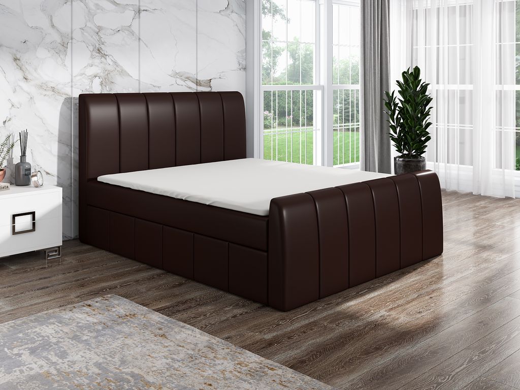 Boxspringbett JON 160 x 200 mit 2 Bettkästen, Bonell-Matratze und Topper. Farbe: Braun
