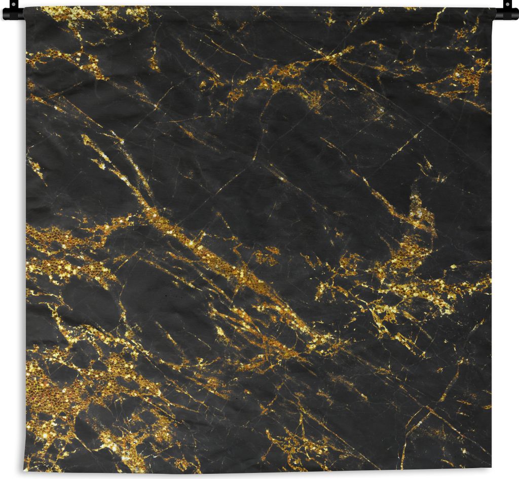 MuchoWow Wandteppich Wandbehang Marmor - Gold - Schwarz 90x90 cm Tapisserie Dekoration Wandtuch - Wandaufhänger