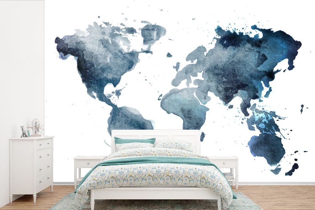 MuchoWow Fototapete für Wohnzimmer oder Schlafzimmer Wandtapete Vinyl Motivtapete Weltkarte - Abstrakt - Aquarell - 600x400 cm - Vinyltapeten