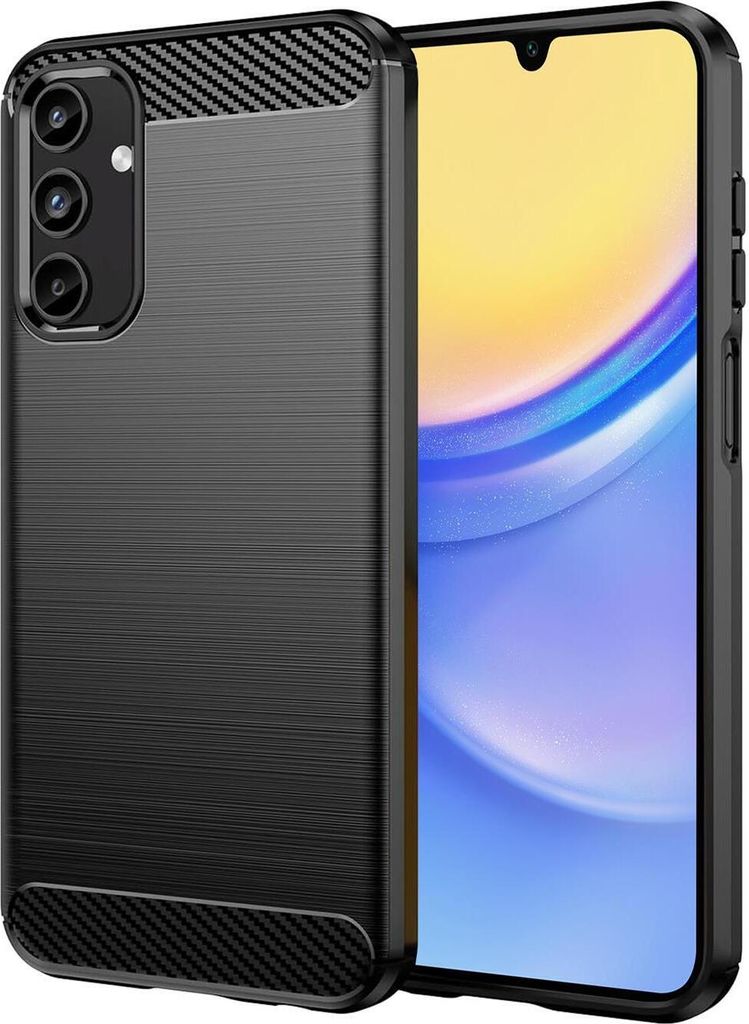 Conie Silikon Schutzhülle für Samsung Galaxy A15 4G/5G Tasche Case Cover Bumper TPU Carbon Look Hülle in Schwarz