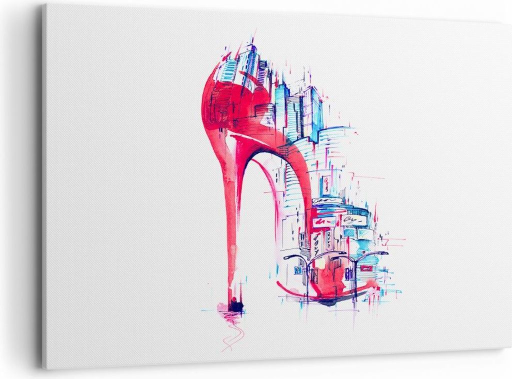 Bild auf Leinwand - Leinwandbild - Heel Eleganz Individualität illustration - 100x70cm - Wand Bild - Wanddeko - Leinwanddruck - Bilder - Kunstdruc...