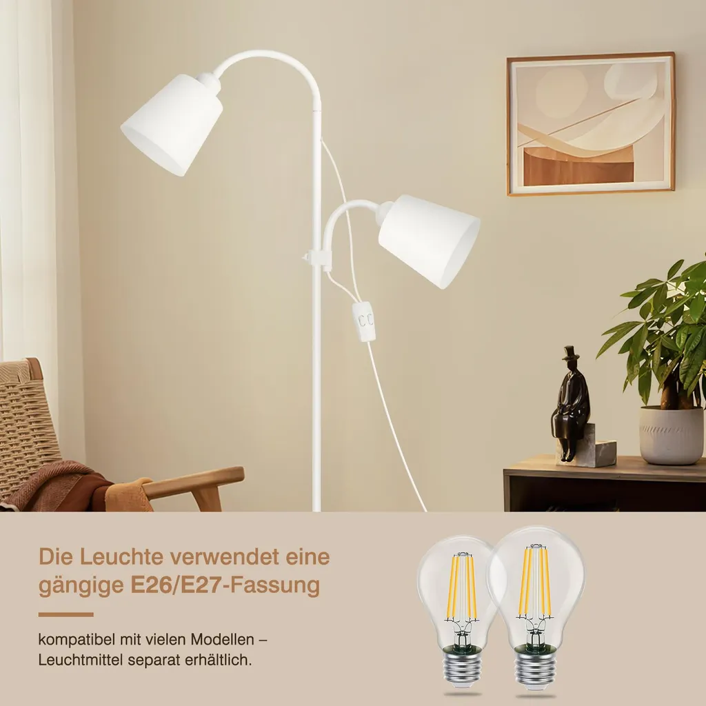 Lampadaire Métal Blanc Orientable - Structure Durable et Design Épuré - 4