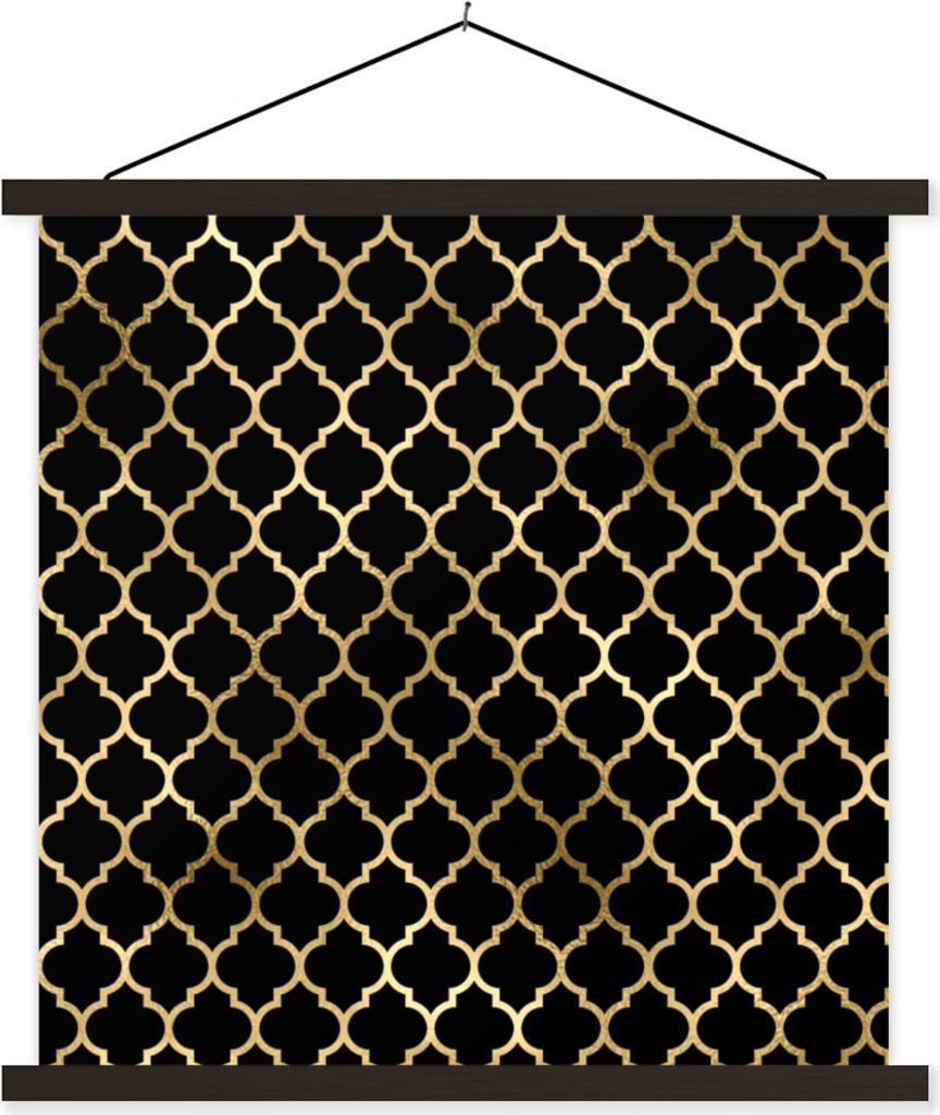 MuchoWow Textilposter Muster - Gold - Schwarz 60x60 cm mit schwarzem Rahmen - Posteraufhänger