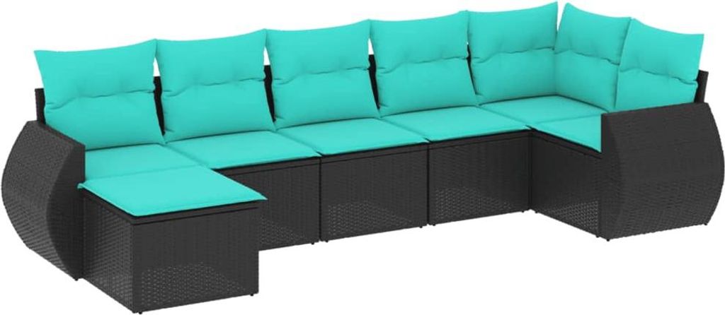 (Robust Möbel) 7-teiliges Gartensofa Set - Balkonmöbel/Loungeset - elegantes Design - mit Kissen, schwarzes Polyrattan - Gartensofas DEMöbel...