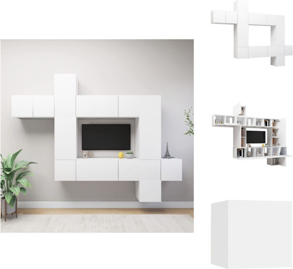 vidaXL 10-tlg. TV-Schrank-Set Weiß Holzwerkstoff - TV-Möbel