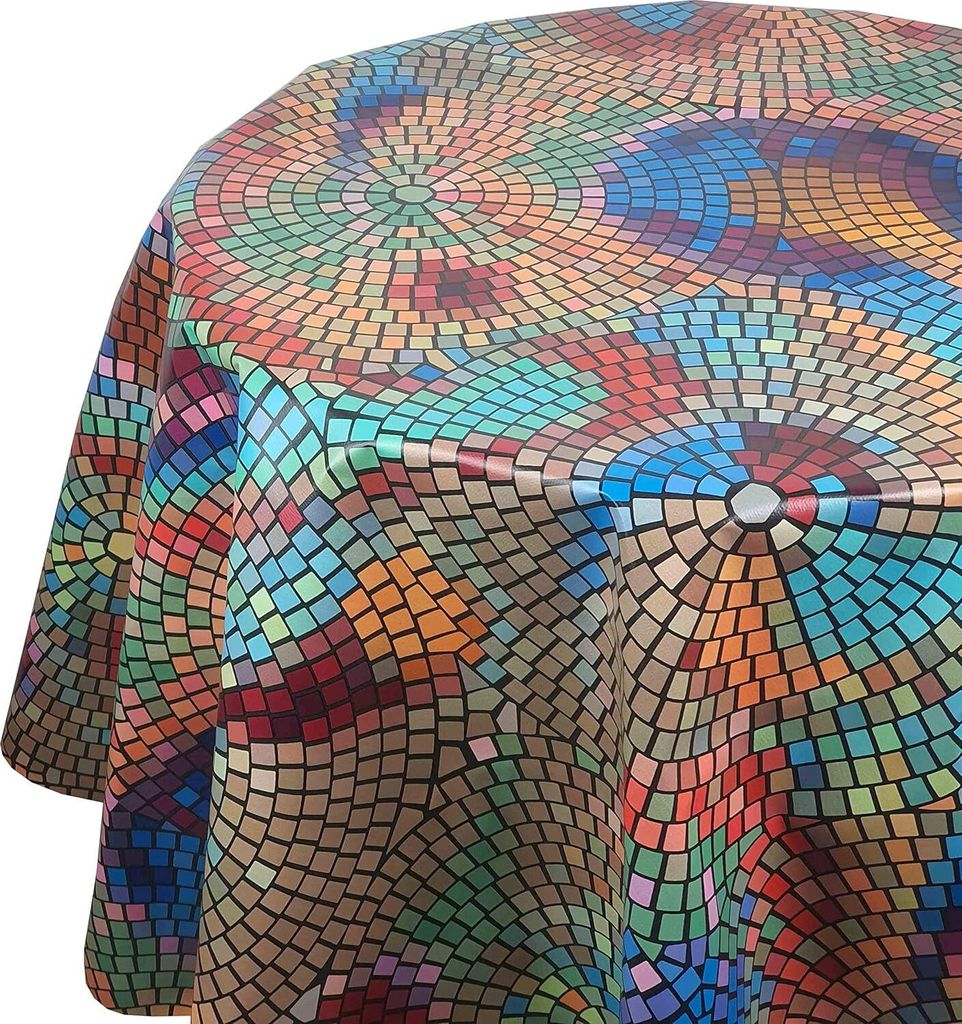 DecoHomeTextil Wachstuch Wachstischdecke Tischdecke Gartentischdecke gefaltet Mosaik Bunt 130 cm x 180 cm Oval