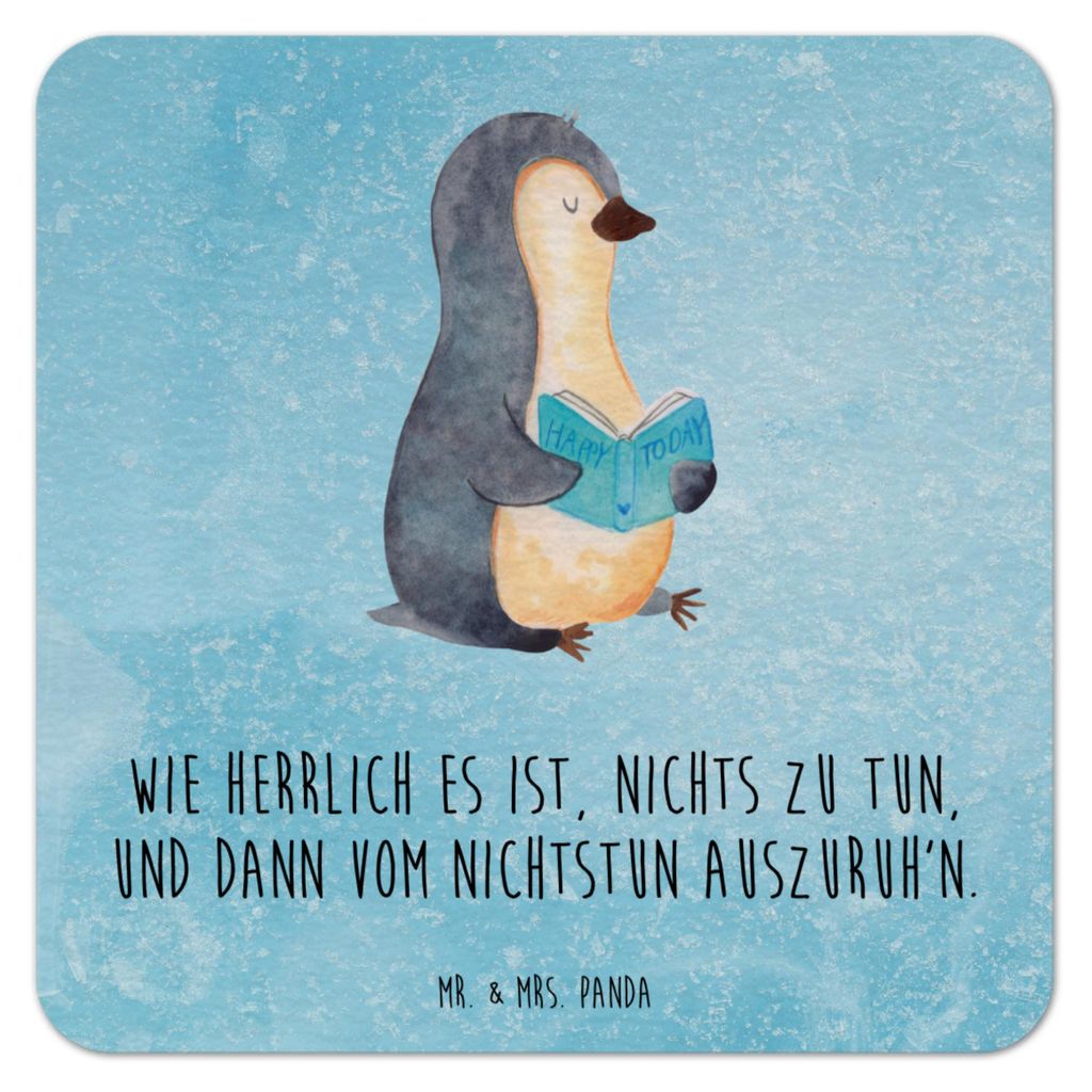 Mr. & Mrs. Panda Tassenuntersetzer Pinguin Buch 25er Set - Eisblau - Geschenk, Getränkeuntersetzer, Bierdeckel, gläseruntersetzer, Ferien, Tischu...