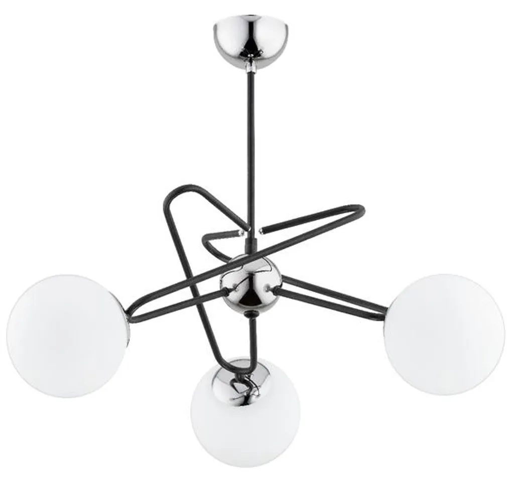 Lustre suspension moderne en verre SAGITO 3 lampes noir et chrome Alfa