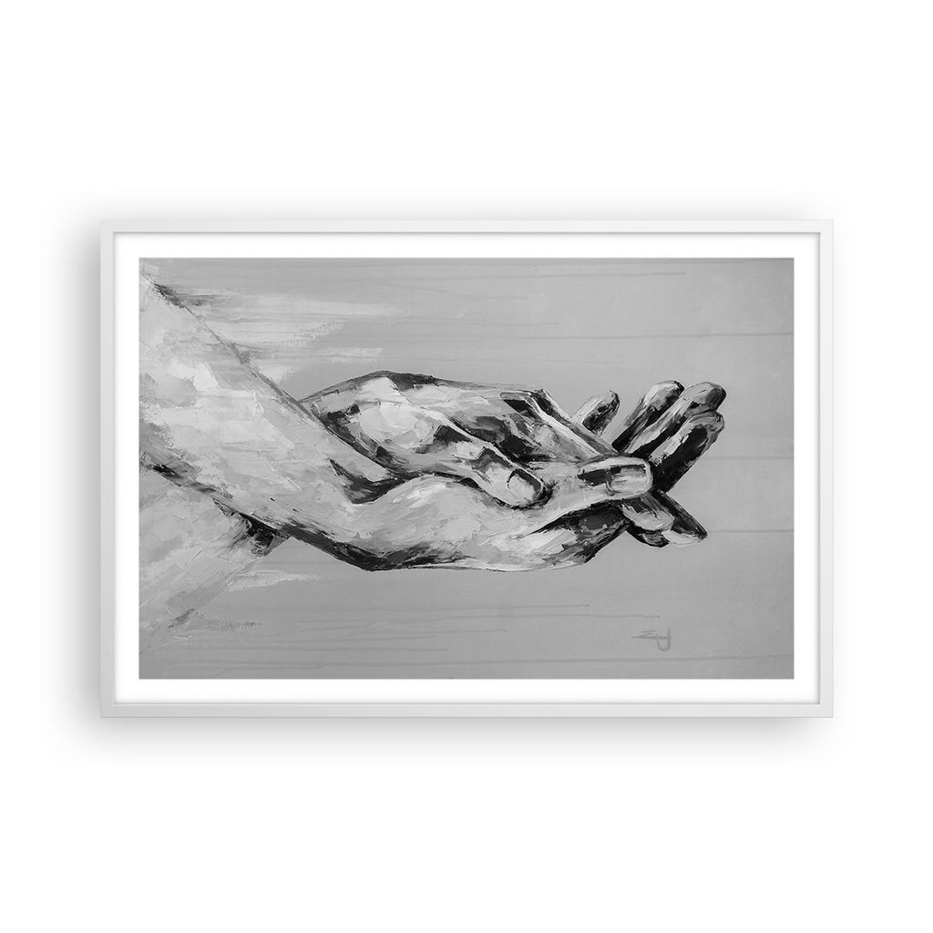 Gerahmtes Poster - Weißer Rahmen - Handschriftlich Hände Schwarzweiß - 91,5x61 cm - Wand Bild - Wanddeko - Wandbilder - Kunstposter - Wandposter...