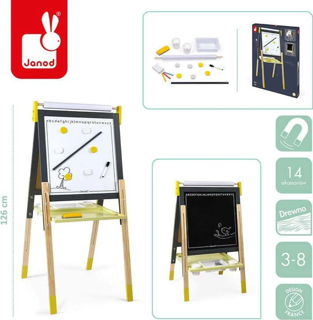 Tableau Double Face Réglable Janod - Ardoise et Magnétique Gris Jaune - 6