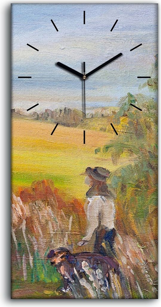 Wandkunst Leinwand Bild Uhr 30x60 Gemälde Landschaft Feld Himmel Natur - schwarze Hände