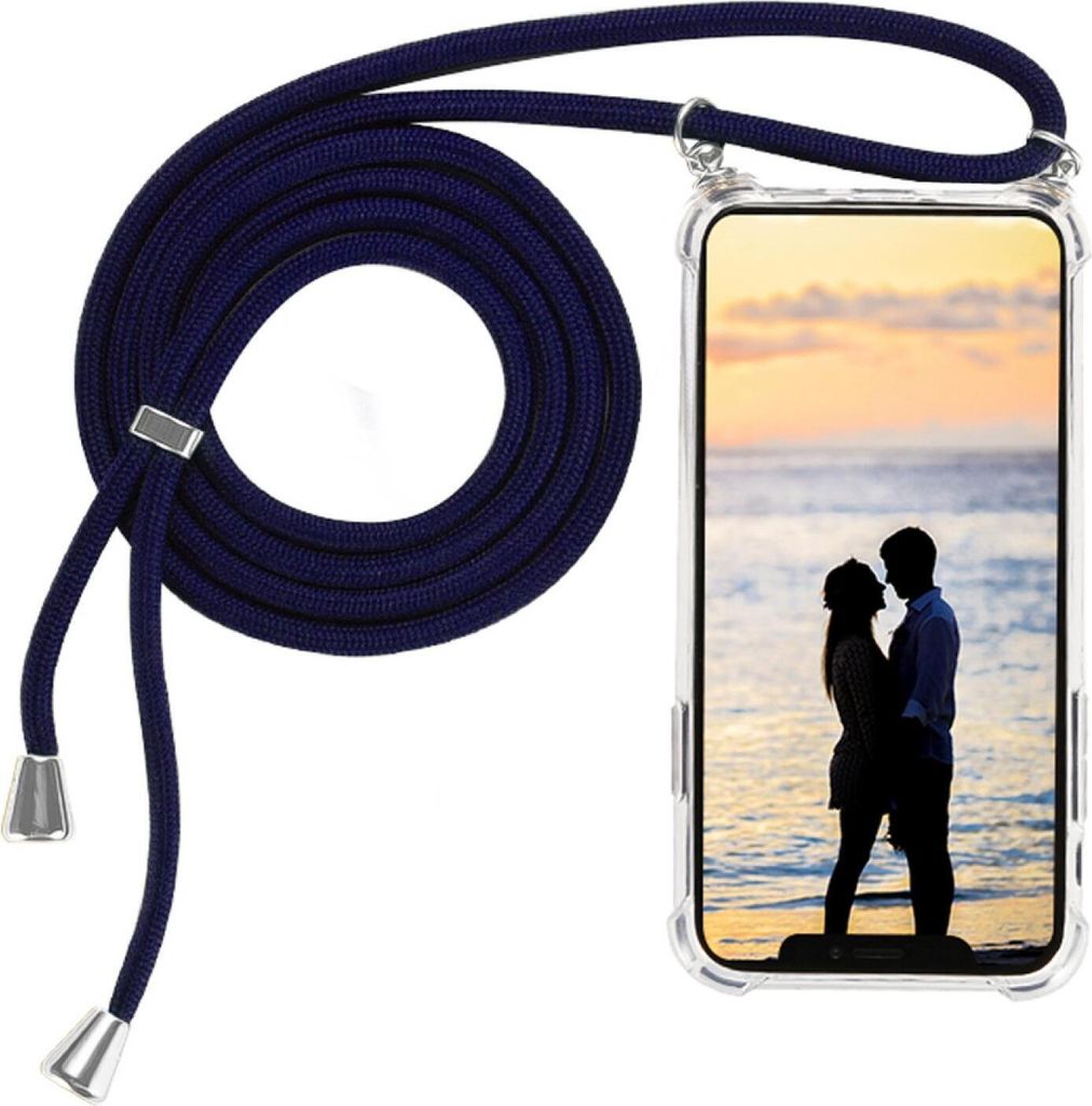 Handyhülle zum umhängen für OPPO A54 4G Handykette Tpu Schutzhülle mit Schnur Band Seil Case Kordel transparent Silber Seil Blau