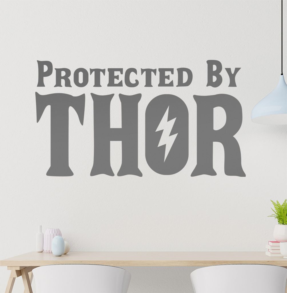 Protected by THOR Wandtattoo in 6 Größen - Wandaufkleber Wall Sticker - Dekoration, Küche, Wohnzimmer, Schlafzimmer, Badezimmer