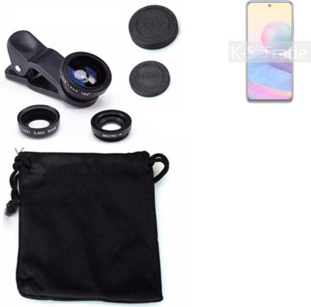 K-S-Trade Smartphone Kamera Linsen Set Kompatibel mit Xiaomi Redmi Note 10 5G 3in1 Clip-On Kamera Adapter Macro Weitwinkel FishEye Fischauge Objektiv