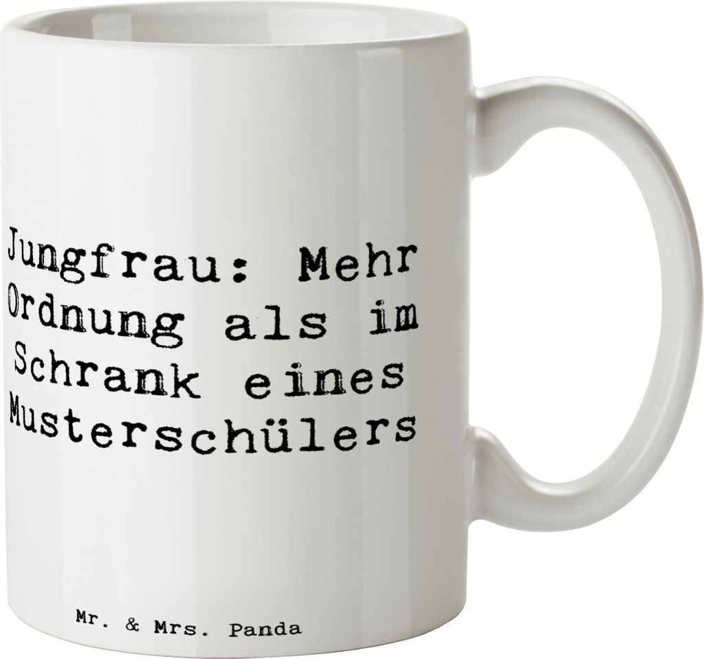 Mr. & Mrs. Panda Kaffeebecher Spruch Jungfrau Ordnung - Weiß - Geschenk, Tierkreiszeichen, Sternzeichen, Trinkbecher, Geschenke, Detailorientierun...
