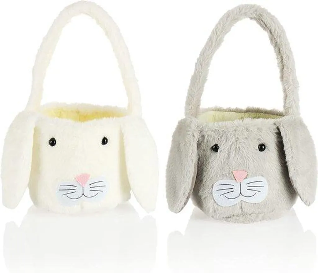 Panier de Pâques en peluche avec oreilles de lapin et décorations 3D