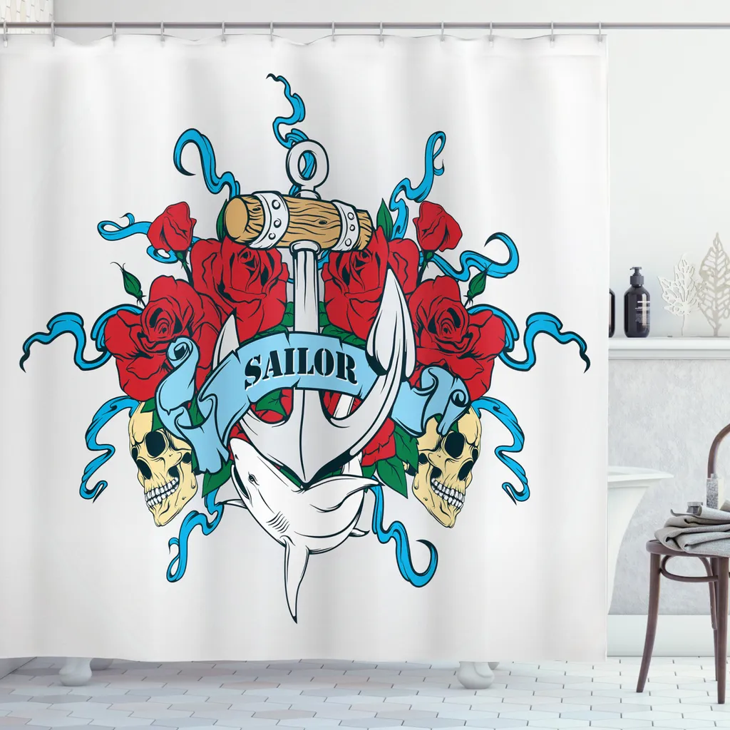 Tenda da Doccia 175x200 ABAKUHAUS: Stile Vintage Anchor Skeleton