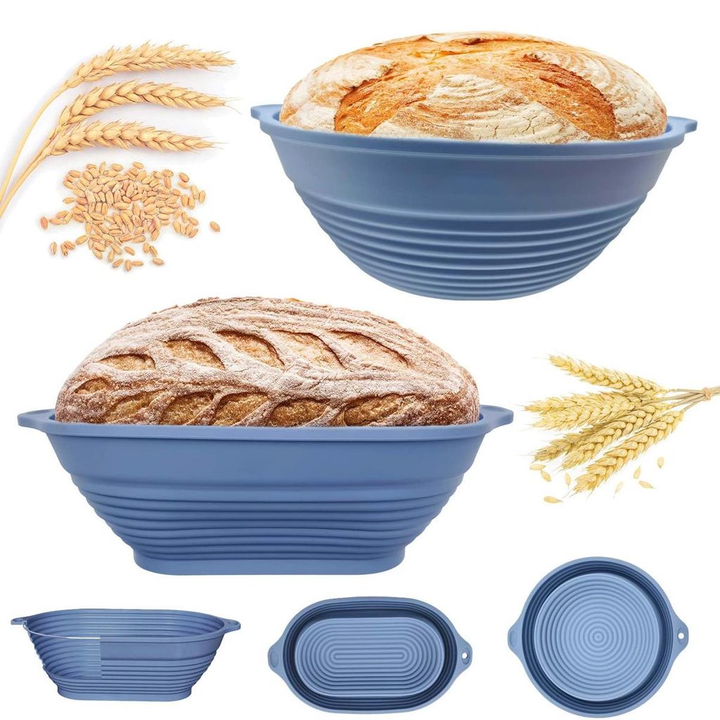 Silikon Gärkörbchen Set, Brot Gärkörbchen oval 28 cm & rund Produktbild 