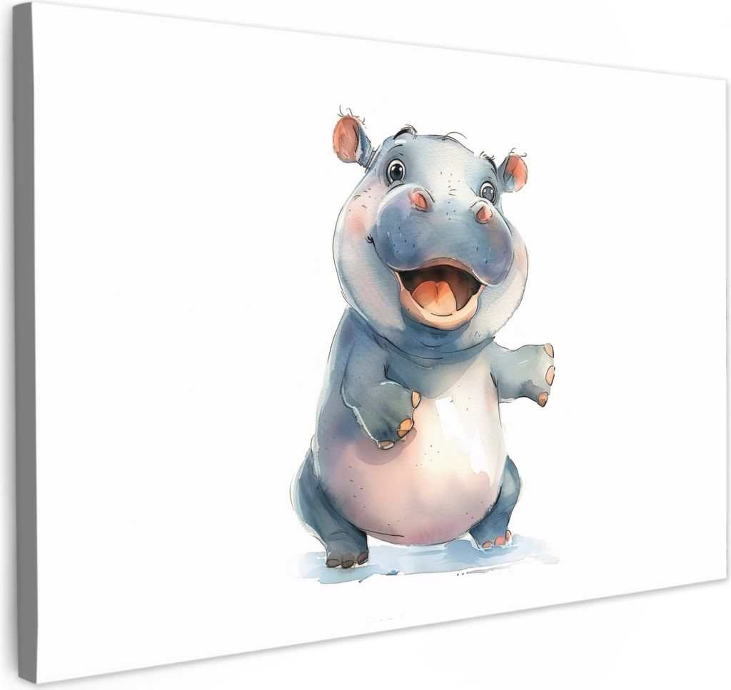 Leinwand Bilder 90x60 cm - Kinder Tiere - Nilpferd, Bilder, Wanddeko, Wandbilder Wohnzimmer