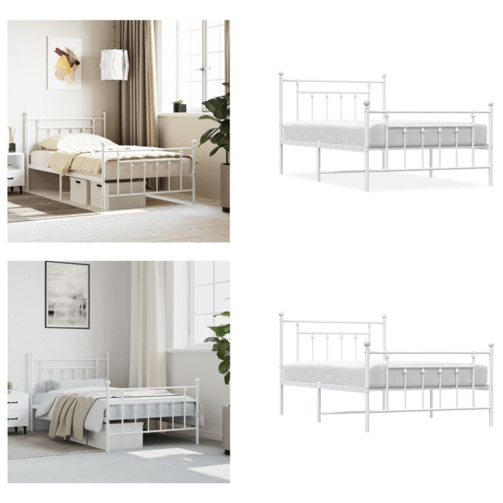 vidaXL Bettgestell mit Kopf und Fußteil Metall Weiß 100x200 cm - Bettgestell - Bettgestelle - Bettrahmen - Bett