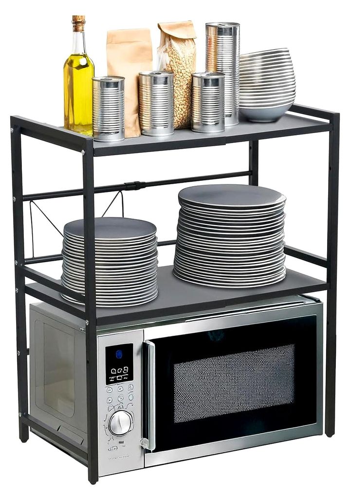 Küchenregal: Ausziehbares Mikrowellenregal, 40-64 cm, 3-stufig höhenverstellbar