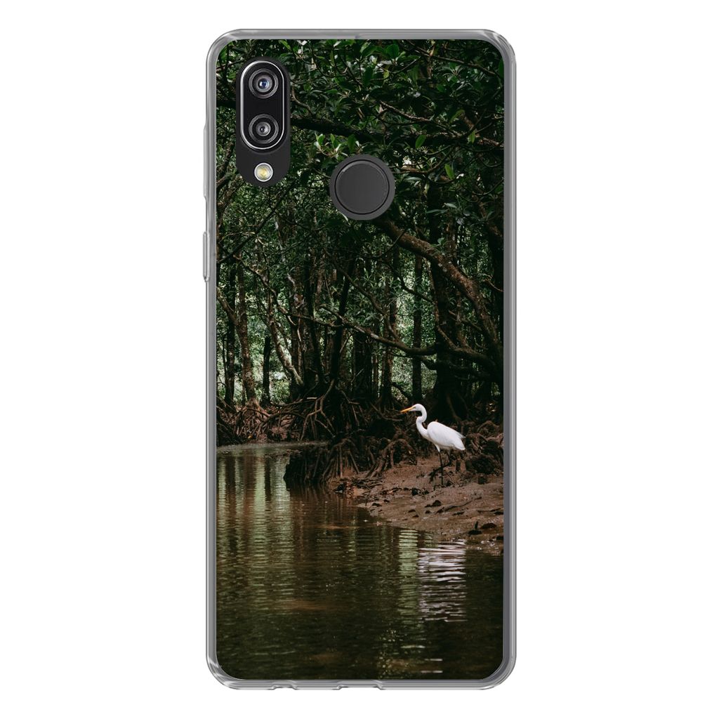 MuchoWow Handyhülle Schutzhülle Hülle für Huawei P20 Lite (2020) Reiher - Wald - See Silikon Softcase Handy Hülle - Kartenhalter