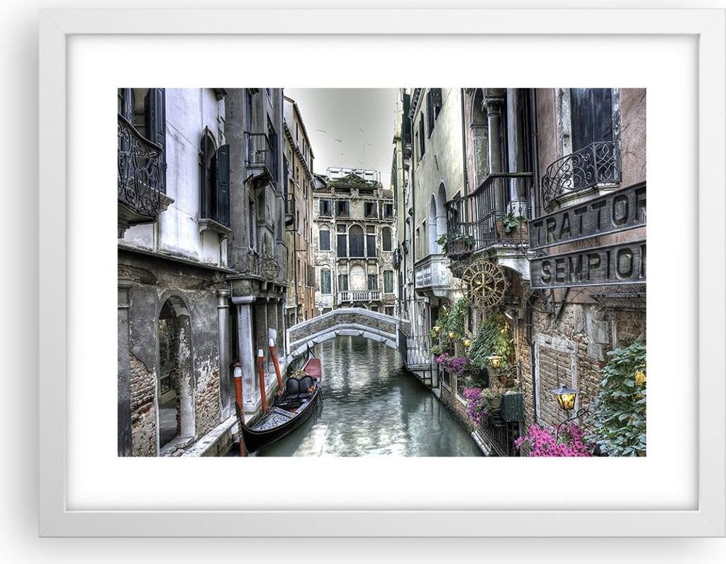 Gerahmtes Poster - Weißer Rahmen - Venedig Brücke Wasser - 40x30 cm - Wand Bild - Wanddeko - Wandbilder - Kunstposter - Wandposter - Bilderrahmen...
