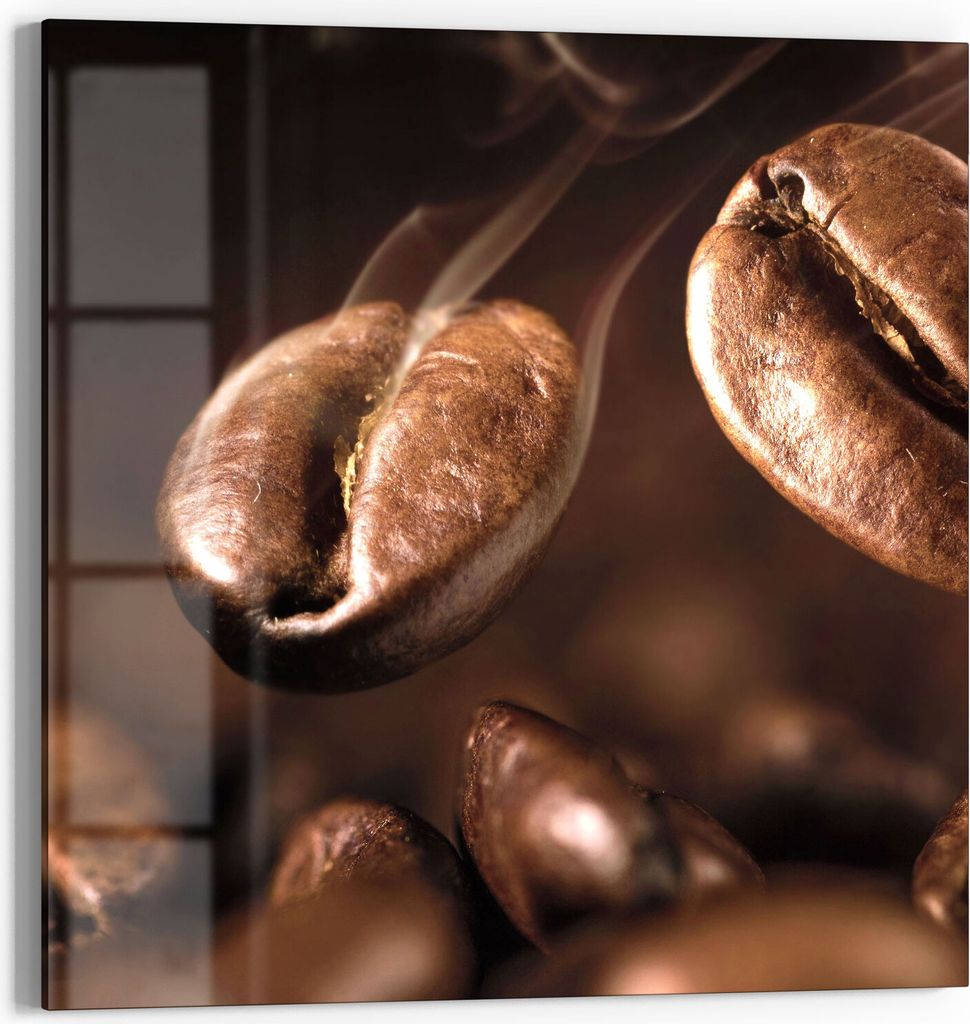 DEQORI Glasbild Acryl 50x50 cm 'Duftende Kaffeebohnen' Wandbild Bild modern Deko
