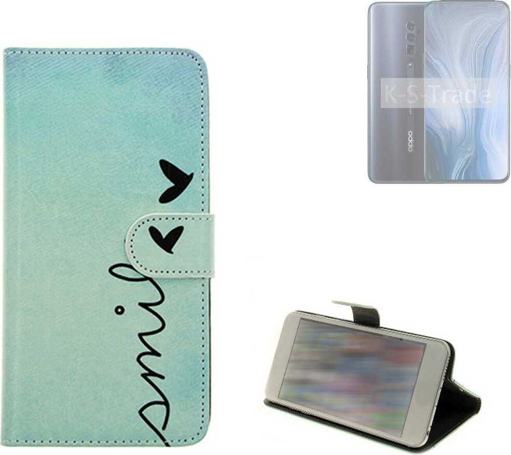 K-S-Trade Schutz Hülle Handy Hülle kompatibel mit Oppo Reno10 Global Hülle Handyhülle cover bookstyle Etui Handyhülle “smile“ türkis