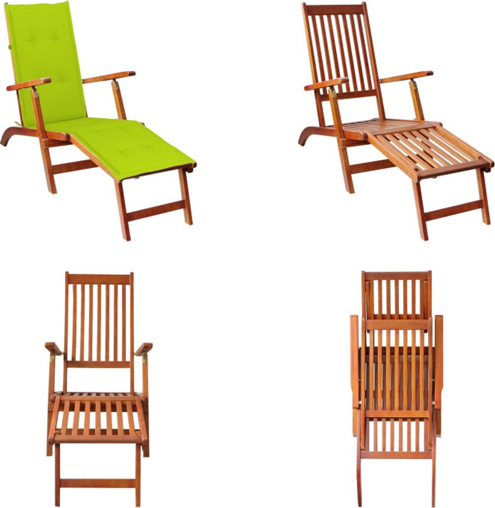 vidaXL Liegestuhl mit Fußstütze und Auflage Akazie Massivholz - Liegestuhl - Liegestühle - Holz Liegestuhl - Holz Liegestühle