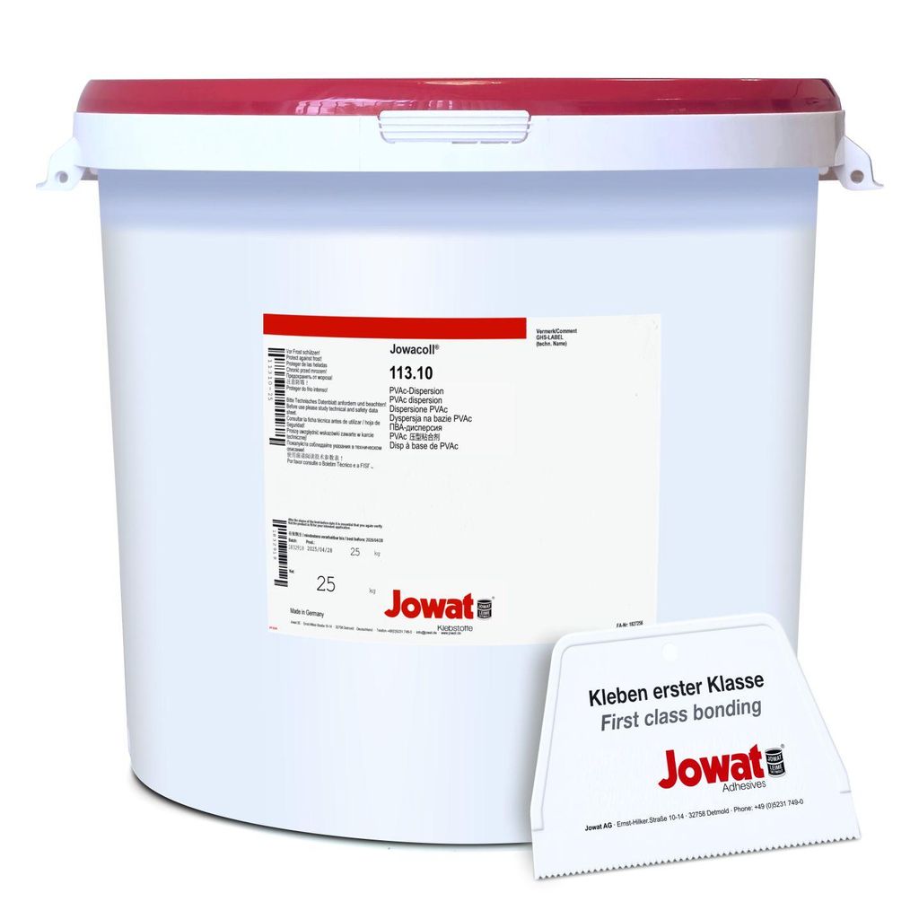 Jowat Jowacoll 113.10 PVAc Montageleim D2 transparent 25 kg Hobbock – Holzleim & Montagekleber für Innenbereich inkl. Leimspachtel