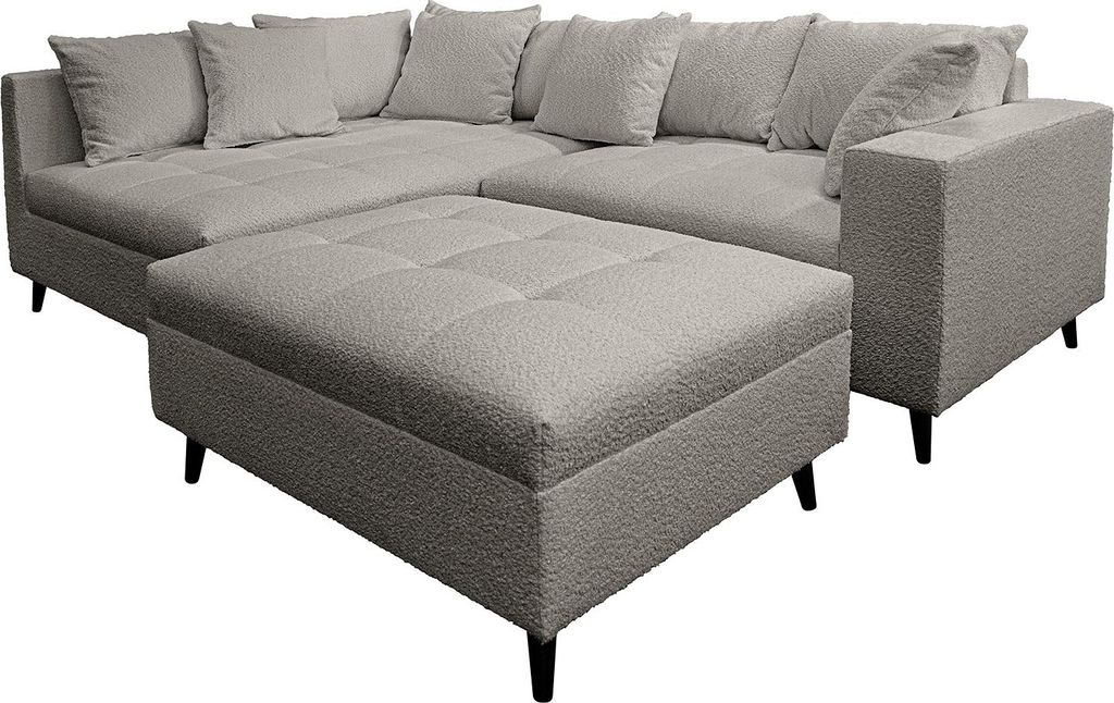 home24 Ecksofa mit Ottomane und Hocker