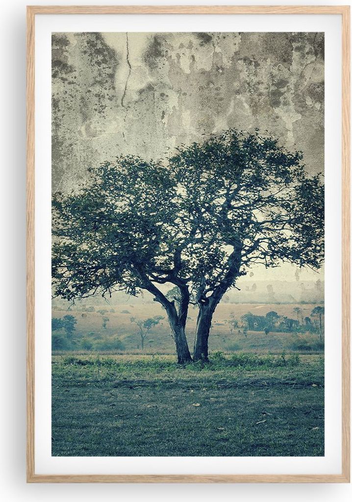 Gerahmtes Poster - Rahmen in heller Eiche - Baum Natur Feld Produktbild 
