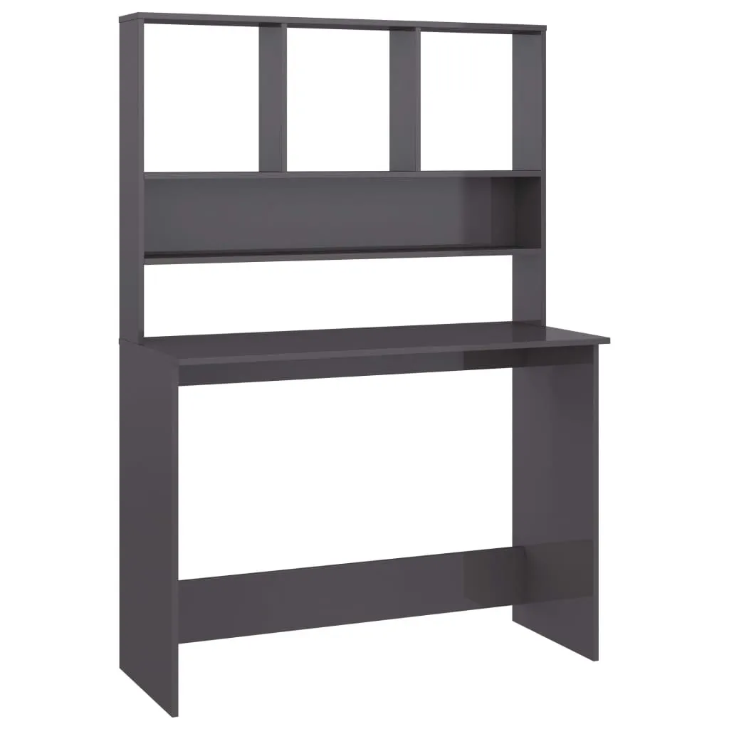 Bureau compact gris brillant 110cm : fini le désordre avec ses étagères