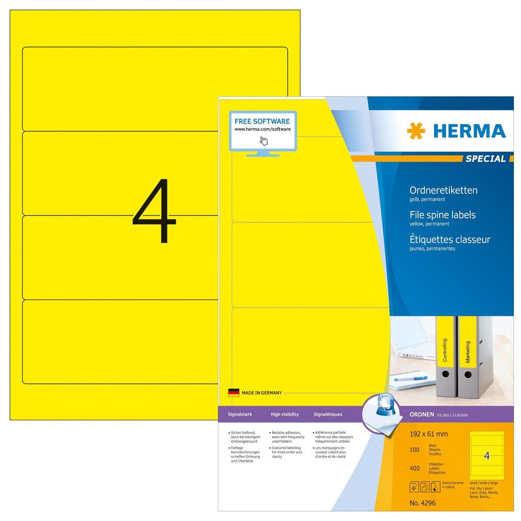 HERMA Ordnerrücken Etiketten SPECIAL 192 x 61 mm gelb 400 Etiketten