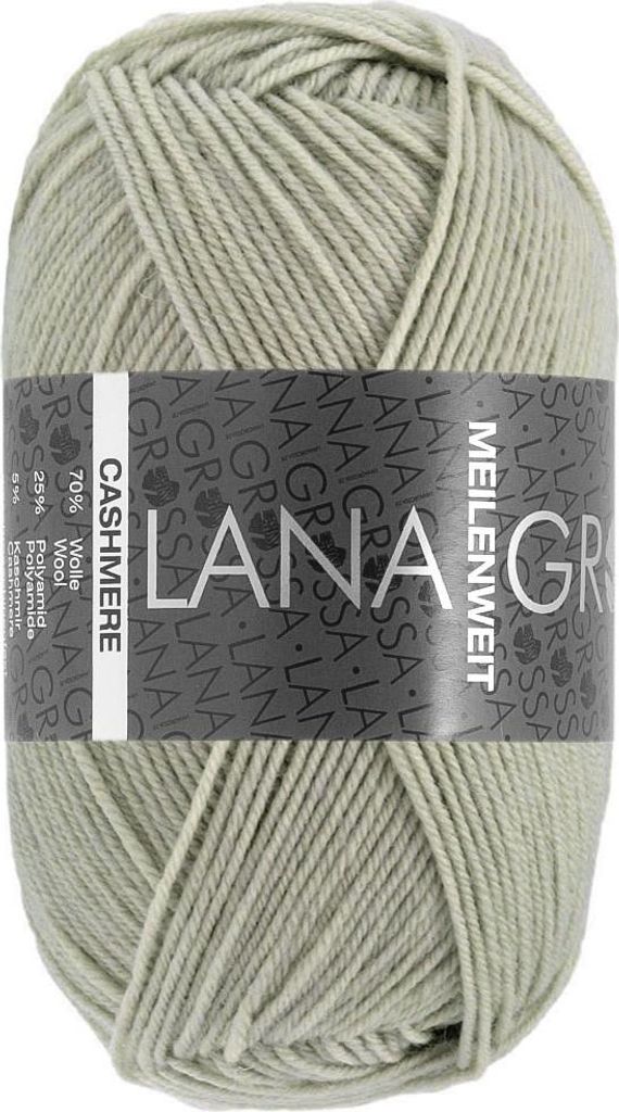 A ball of light green yarn with a label wrapped around it.