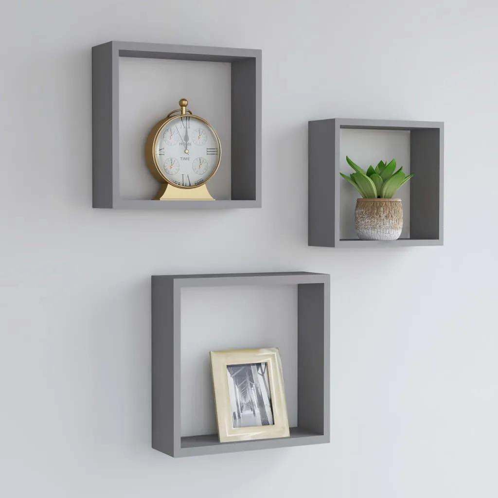 Étagères Cubes Grises en MDF Robuste - Set de 3 avec Fixation Invisible - 9