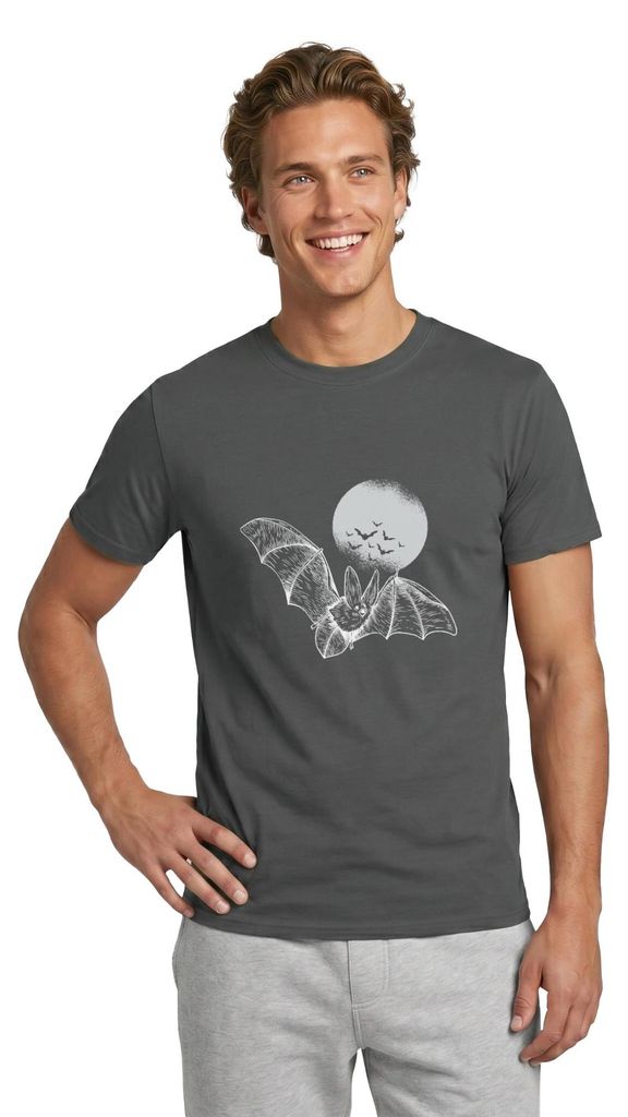 Spreadshirt Halloween Fledermaus Mit Vollmond Gruselig Männer T-Shirt, M, Anthrazit