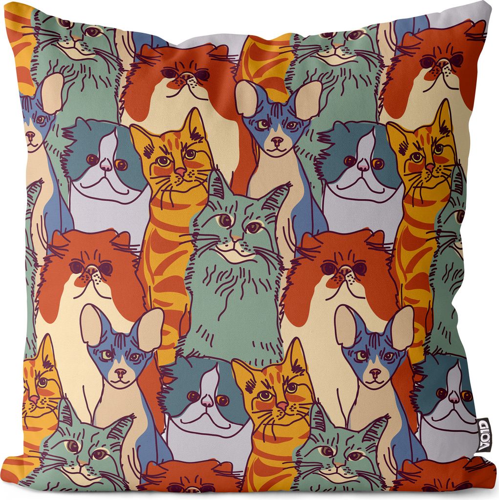 VOID Katzen Comic Bunt Muster Kissenbezug Kissenhülle sofa couch wohnzimmer dekoration wasserfest Outdoor Kissen bezug deko