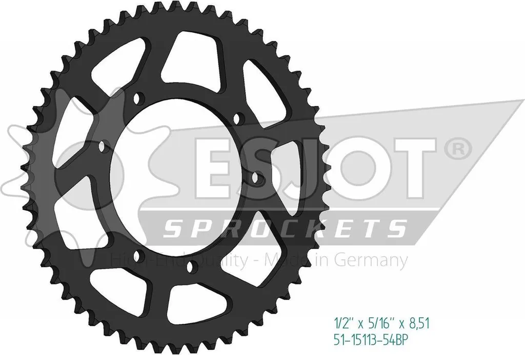 Couronne arrière de transmission 428 Esjot en alu noir avec 54 dents