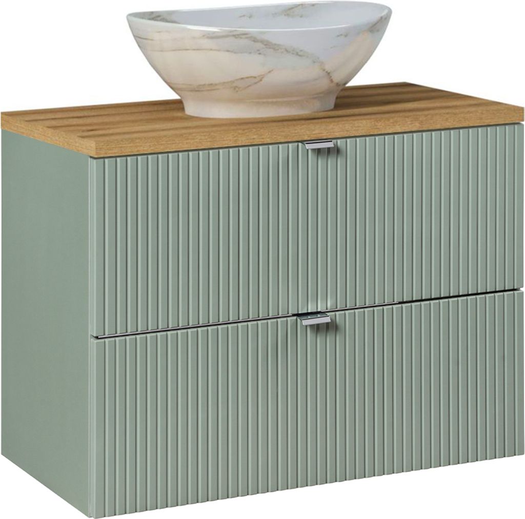 Waschtisch 80.4cm Jade mit 2 Schubladen, Grün und Holzoptik