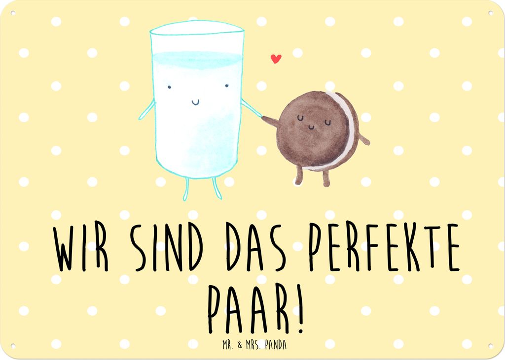 Mr. & Mrs. Panda tafel Milch Keks DIN A6 - Gelb Pastell - Geschenk, Kekse, Gute Laune, Retro Blechschild, Schild, Wandbild, Türschild, Cookie, Kaf...