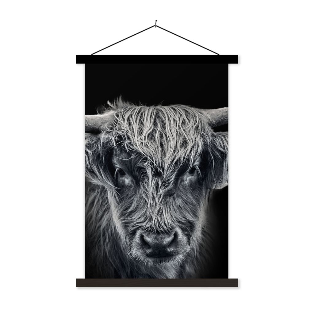 MuchoWow Textilposter Schottischer Highlander - Schwarz - Kuh - Tiere 120x180 cm mit schwarzem Rahmen - Fotos