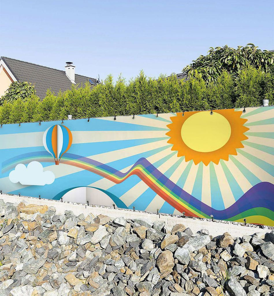 Zaunbanner Sonniger Heißluftballon Sichtschutz Garten Zaun