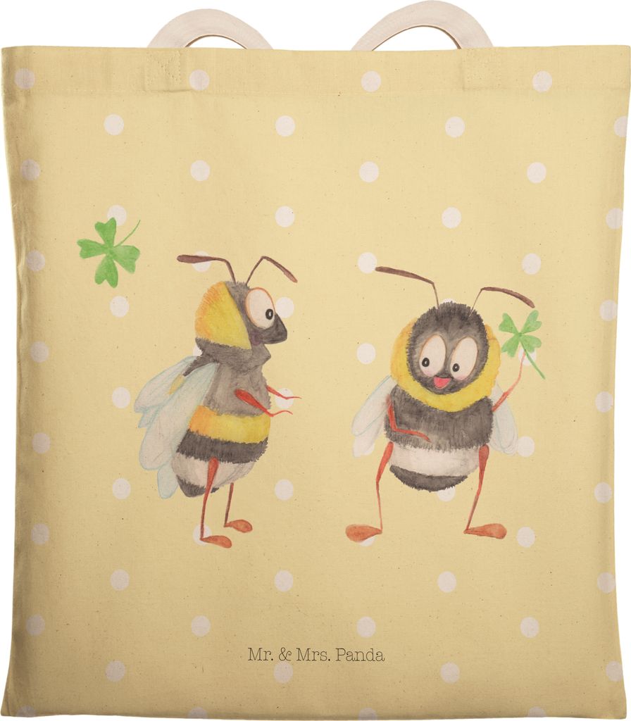 Mr. & Mrs. Panda shopping bag Hummeln Kleeblatt - Gelb Pastell - Geschenk, glücklich Werden, Beutel, Spruch Positiv, Tote, Alltagstasche, Tasche, ...